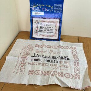 Indian Prayer Cross Stitch Kit Vintage Needles N Hoops #146 Partly Stitched